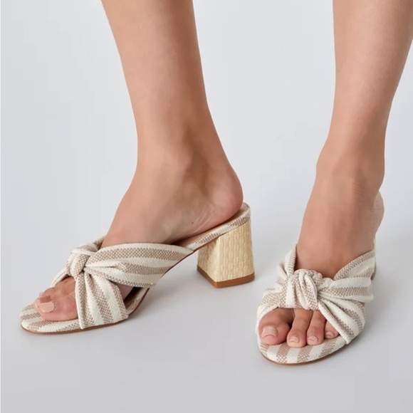 NWT - Kent Nude and White Striped Knotted High Heel Slide Sandals - Picture 3 of 7